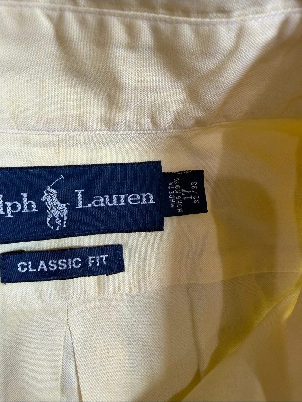 Polo  Ralph Lauren 17 32/33 Men's Classic Button-Down Shirt in Pale Yellow